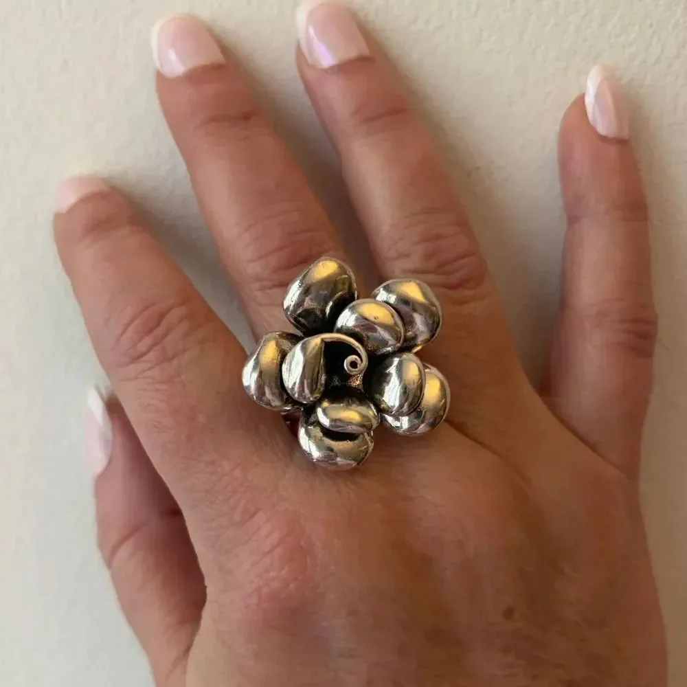 The Antique inspired oversized flower ring adjustable
